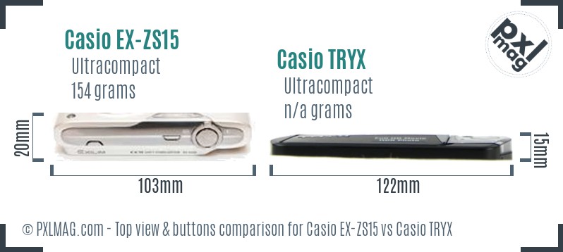 Casio EX-ZS15 vs Casio TRYX top view buttons comparison