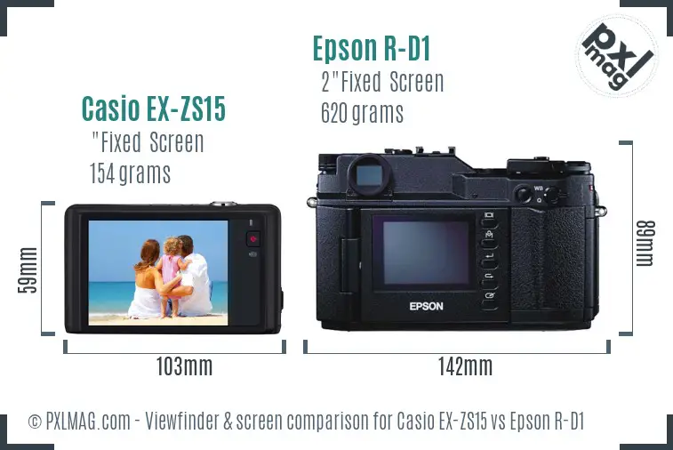 Casio EX-ZS15 vs Epson R-D1 Screen and Viewfinder comparison Casio EX-ZS15 vs Epson R-D1 Screen and Viewfinder comparison