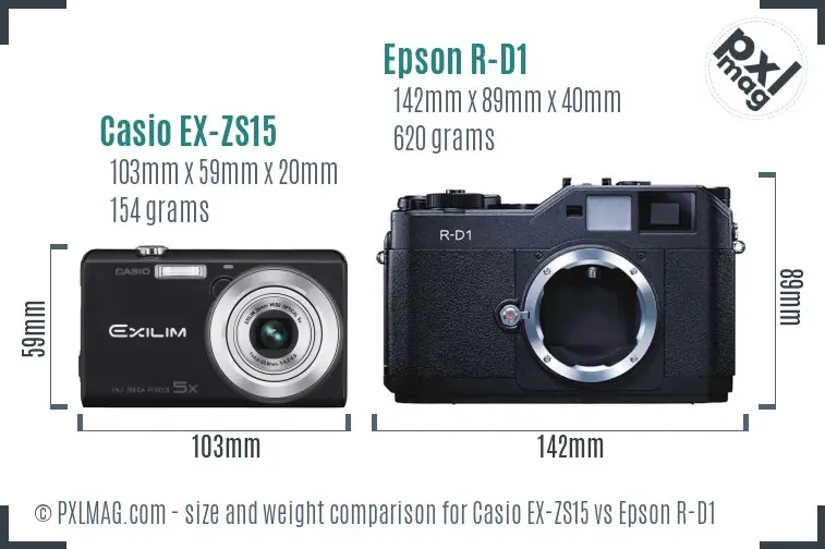 Casio EX-ZS15 vs Epson R-D1 size comparison Casio EX-ZS15 vs Epson R-D1 size comparison