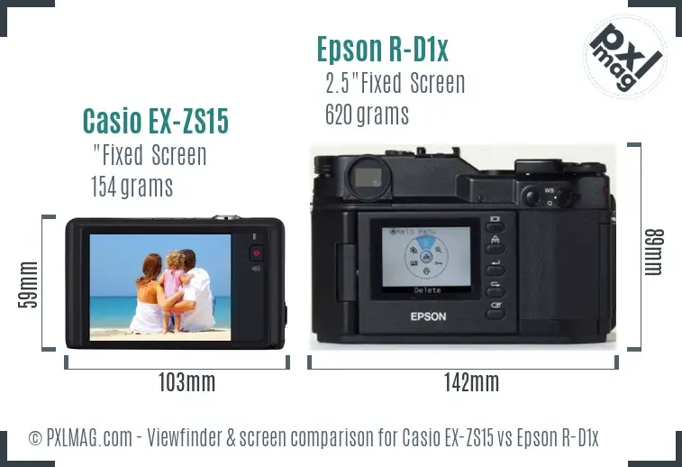 Casio EX-ZS15 vs Epson R-D1x Screen and Viewfinder comparison