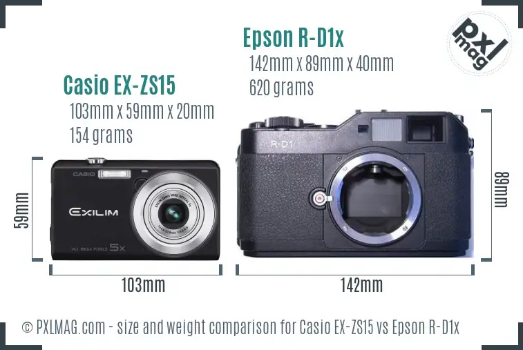 Casio EX-ZS15 vs Epson R-D1x size comparison