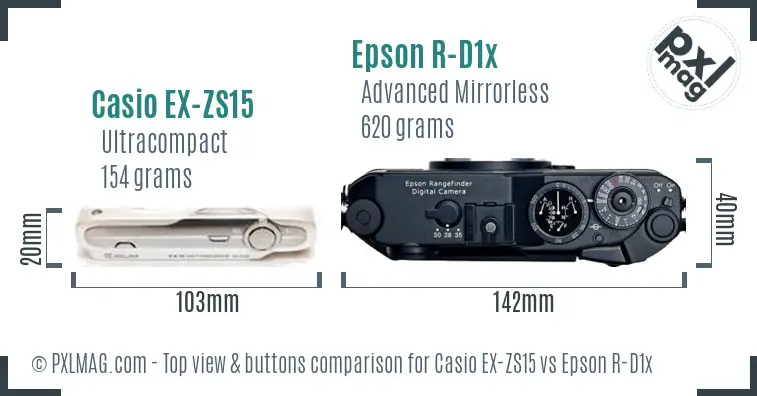 Casio EX-ZS15 vs Epson R-D1x top view buttons comparison