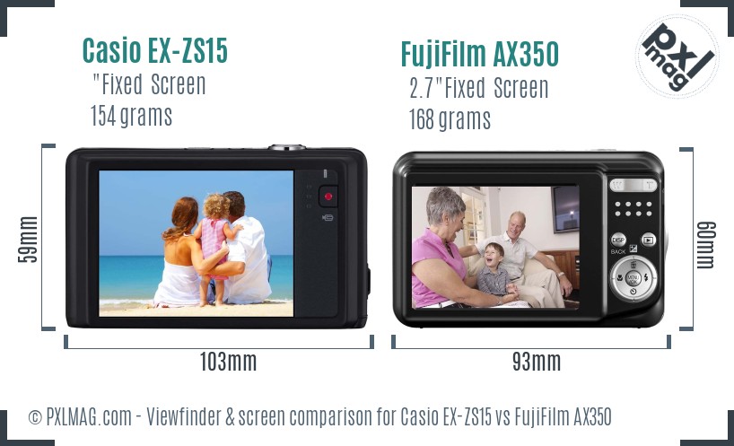 Casio EX-ZS15 vs FujiFilm AX350 Screen and Viewfinder comparison