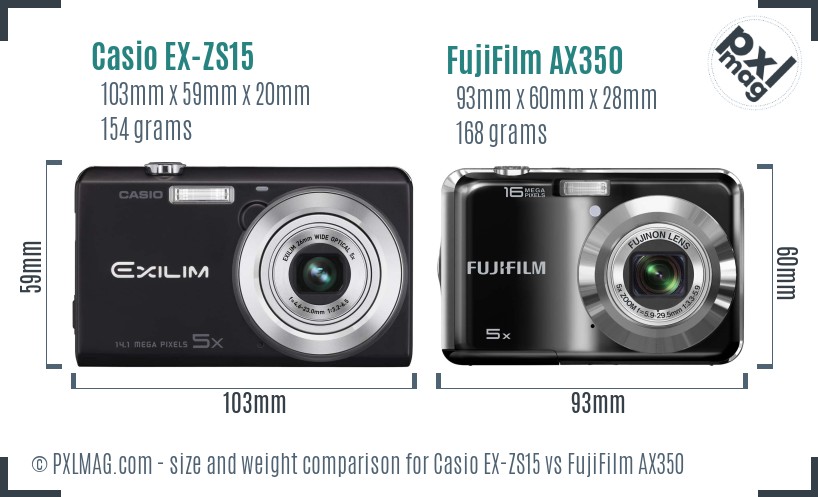 Casio EX-ZS15 vs FujiFilm AX350 size comparison