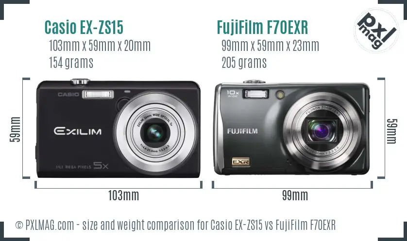 Casio EX-ZS15 vs FujiFilm F70EXR size comparison