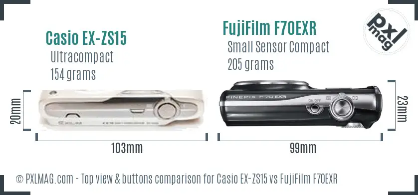 Casio EX-ZS15 vs FujiFilm F70EXR top view buttons comparison