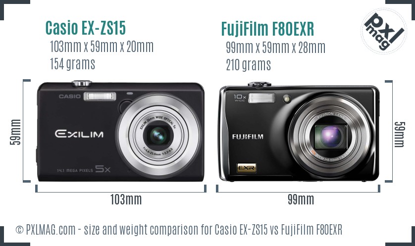 Casio EX-ZS15 vs FujiFilm F80EXR size comparison