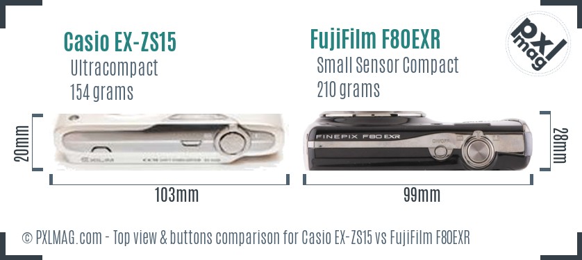 Casio EX-ZS15 vs FujiFilm F80EXR top view buttons comparison