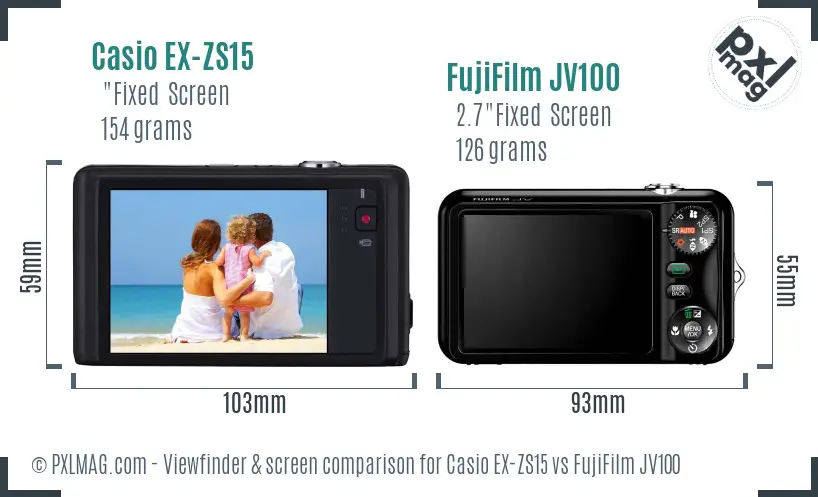 Casio EX-ZS15 vs FujiFilm JV100 Screen and Viewfinder comparison