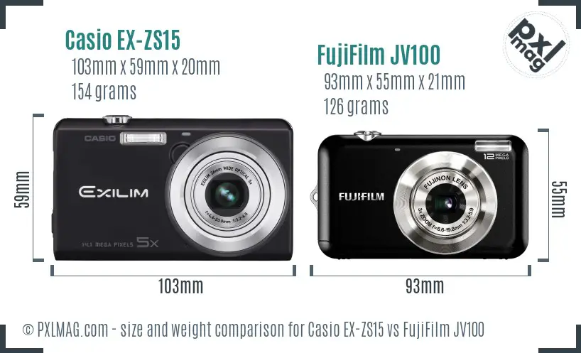 Casio EX-ZS15 vs FujiFilm JV100 size comparison