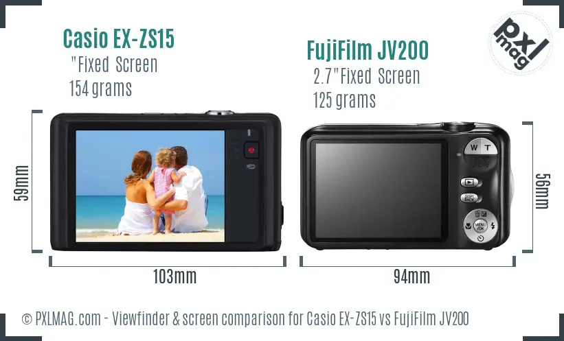 Casio EX-ZS15 vs FujiFilm JV200 Screen and Viewfinder comparison