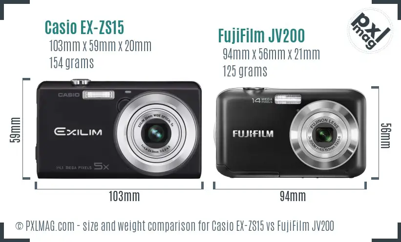 Casio EX-ZS15 vs FujiFilm JV200 size comparison