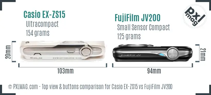 Casio EX-ZS15 vs FujiFilm JV200 top view buttons comparison