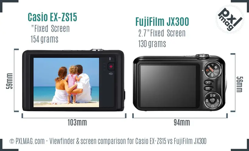 Casio EX-ZS15 vs FujiFilm JX300 Screen and Viewfinder comparison