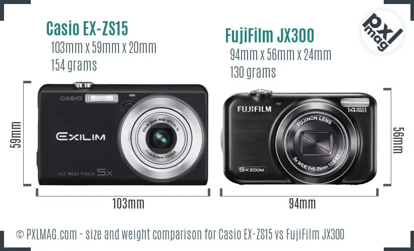Casio EX-ZS15 vs FujiFilm JX300 size comparison