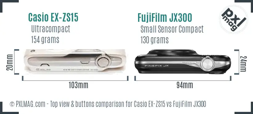 Casio EX-ZS15 vs FujiFilm JX300 top view buttons comparison