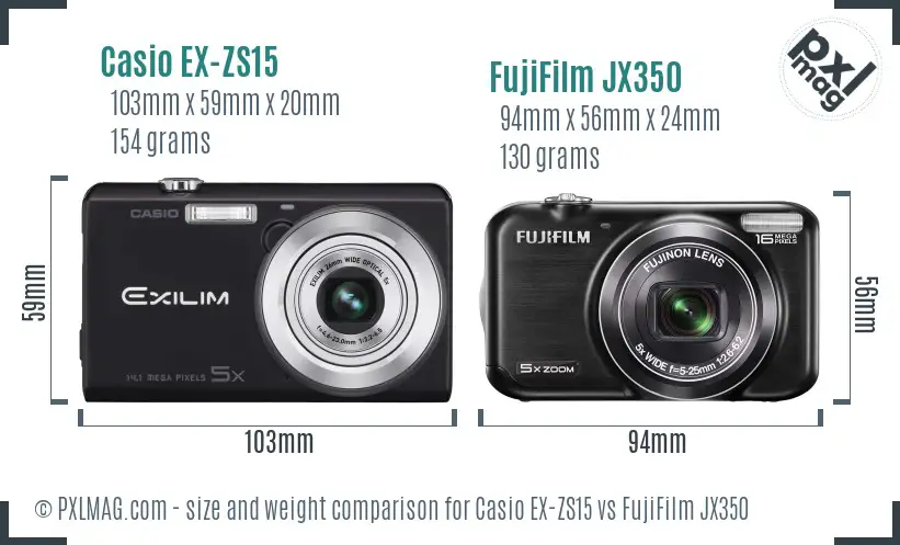 Casio EX-ZS15 vs FujiFilm JX350 size comparison Casio EX-ZS15 vs FujiFilm JX350 size comparison