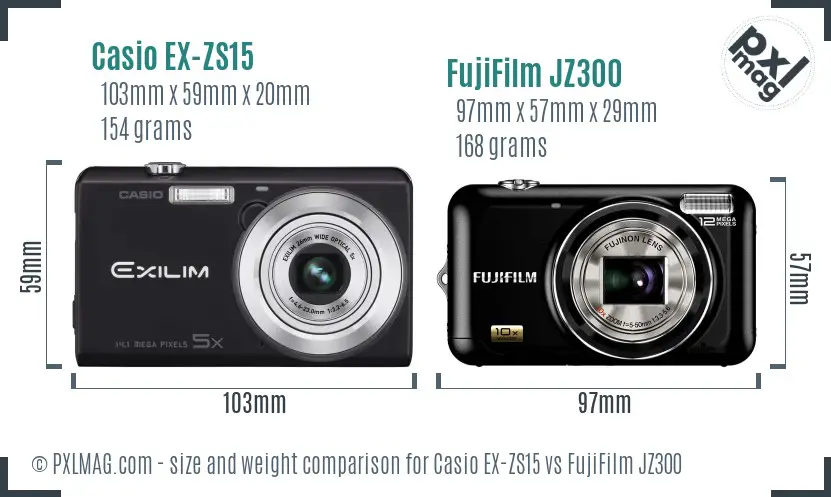 Casio EX-ZS15 vs FujiFilm JZ300 size comparison