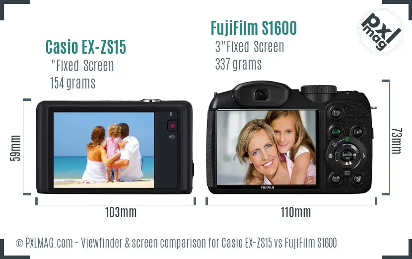 Casio EX-ZS15 vs FujiFilm S1600 Screen and Viewfinder comparison