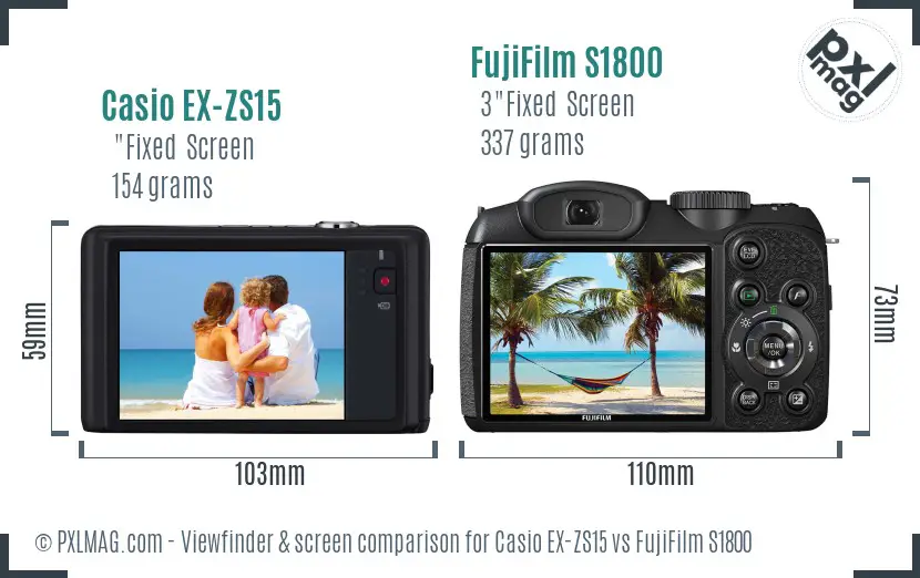 Casio EX-ZS15 vs FujiFilm S1800 Screen and Viewfinder comparison