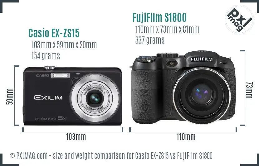 Casio EX-ZS15 vs FujiFilm S1800 size comparison