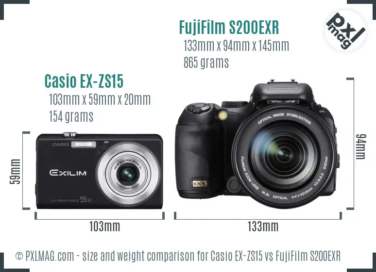 Casio EX-ZS15 vs FujiFilm S200EXR size comparison Casio EX-ZS15 vs FujiFilm S200EXR size comparison