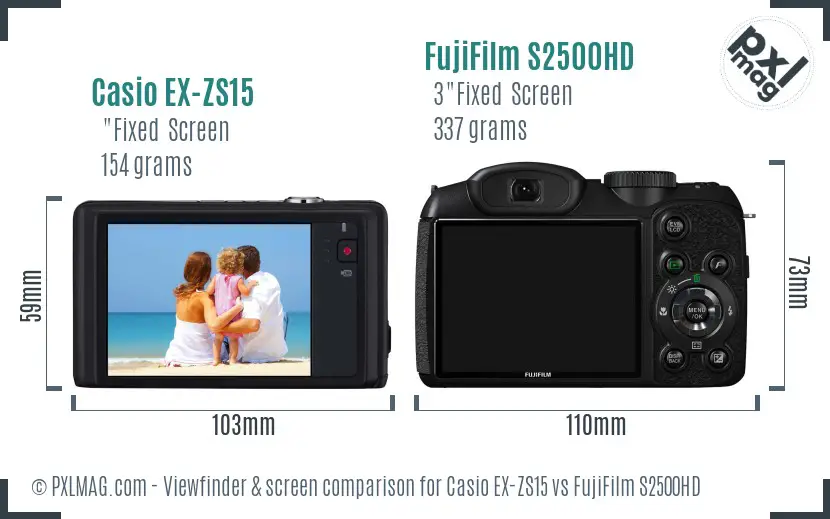 Casio EX-ZS15 vs FujiFilm S2500HD Screen and Viewfinder comparison