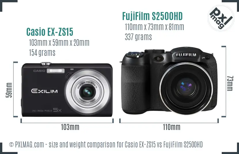 Casio EX-ZS15 vs FujiFilm S2500HD size comparison