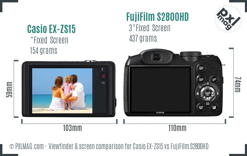 Casio EX-ZS15 vs FujiFilm S2800HD Screen and Viewfinder comparison Casio EX-ZS15 vs FujiFilm S2800HD Screen and Viewfinder comparison