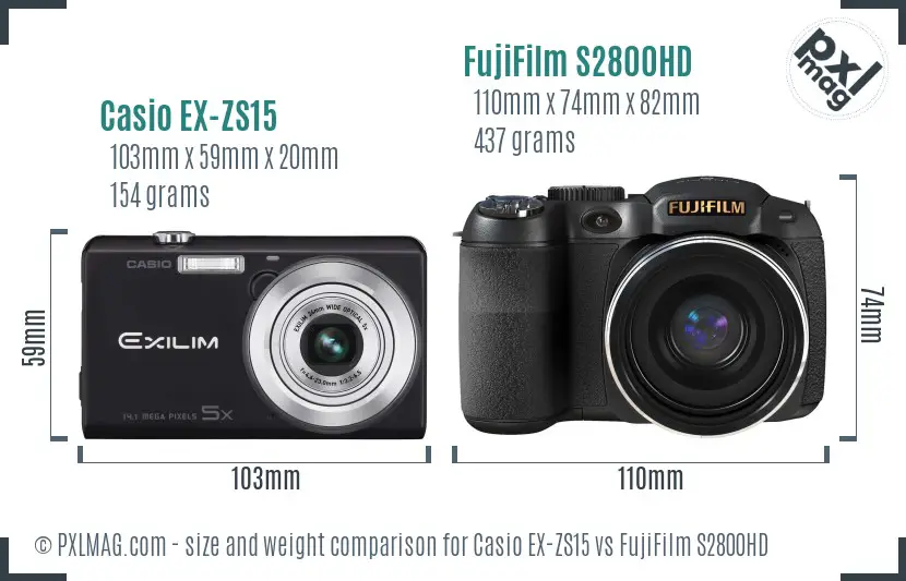 Casio EX-ZS15 vs FujiFilm S2800HD size comparison Casio EX-ZS15 vs FujiFilm S2800HD size comparison