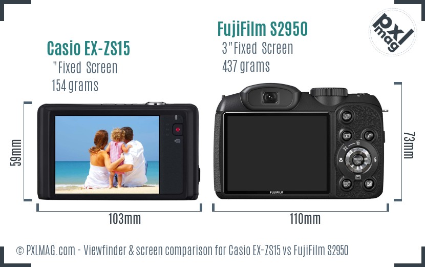 Casio EX-ZS15 vs FujiFilm S2950 Screen and Viewfinder comparison