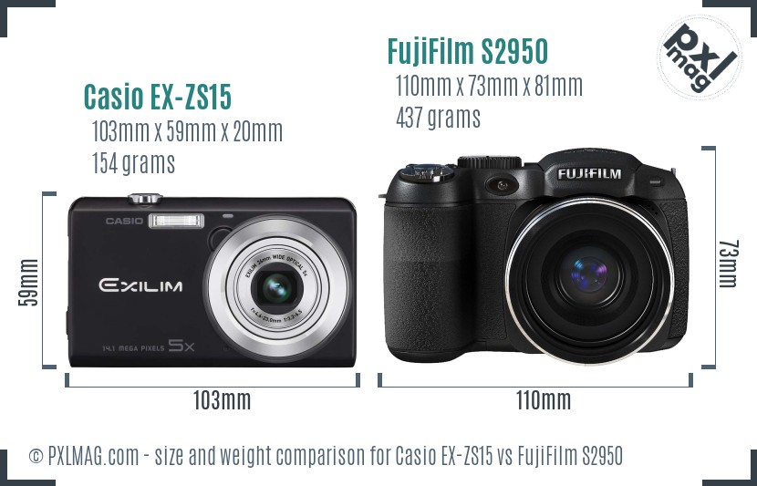 Casio EX-ZS15 vs FujiFilm S2950 size comparison Casio EX-ZS15 vs FujiFilm S2950 size comparison