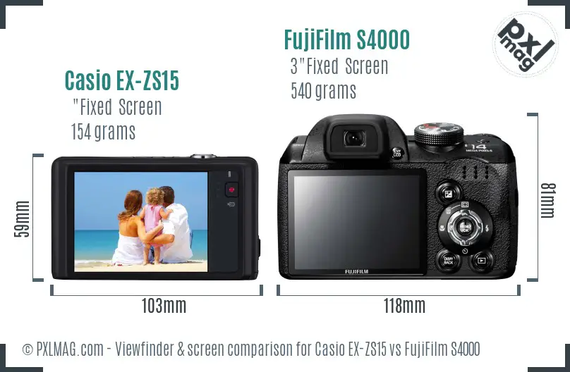 Casio EX-ZS15 vs FujiFilm S4000 Screen and Viewfinder comparison