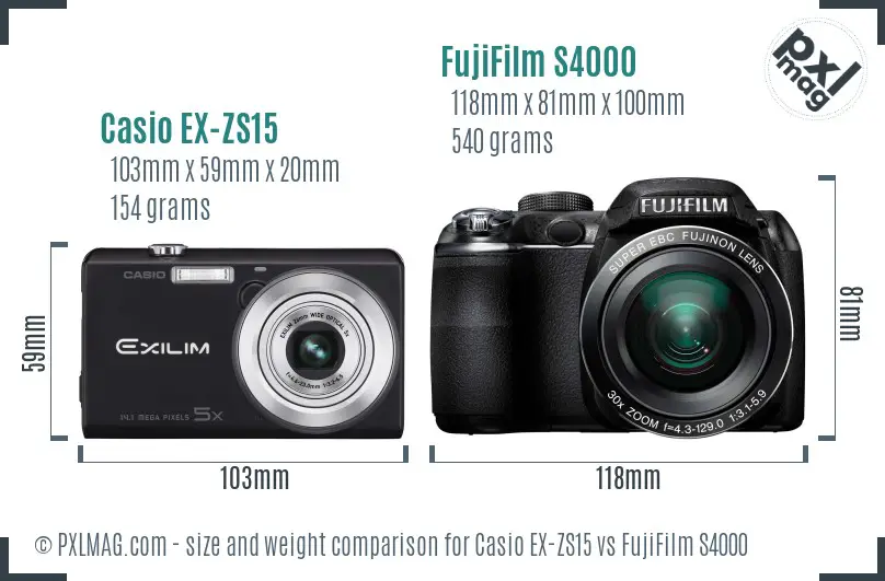 Casio EX-ZS15 vs FujiFilm S4000 size comparison