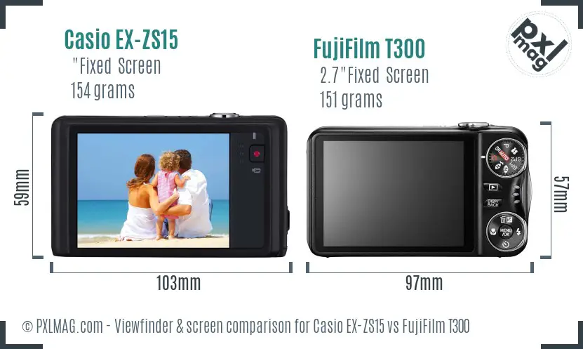Casio EX-ZS15 vs FujiFilm T300 Screen and Viewfinder comparison