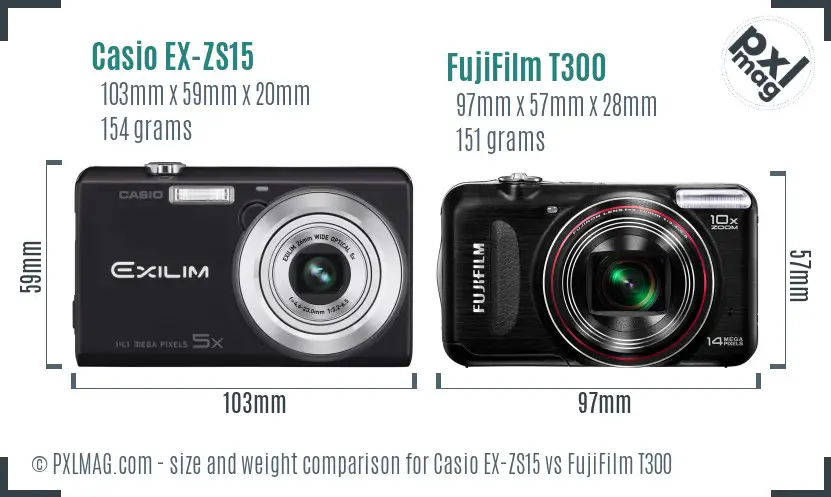 Casio EX-ZS15 vs FujiFilm T300 size comparison
