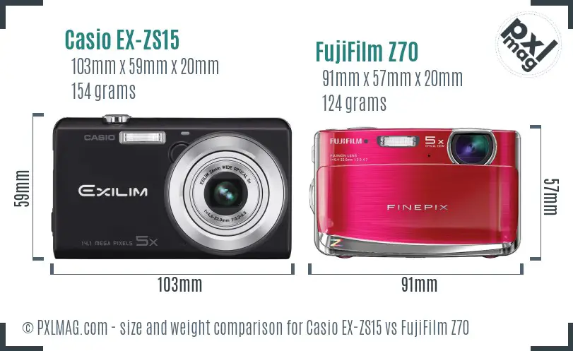 Casio EX-ZS15 vs FujiFilm Z70 size comparison Casio EX-ZS15 vs FujiFilm Z70 size comparison