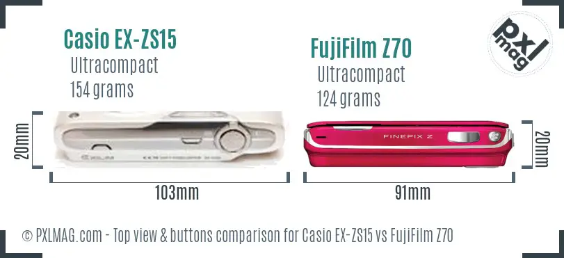 Casio EX-ZS15 vs FujiFilm Z70 top view buttons comparison Casio EX-ZS15 vs FujiFilm Z70 top view buttons comparison