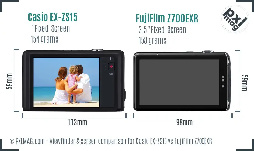 Casio EX-ZS15 vs FujiFilm Z700EXR Screen and Viewfinder comparison