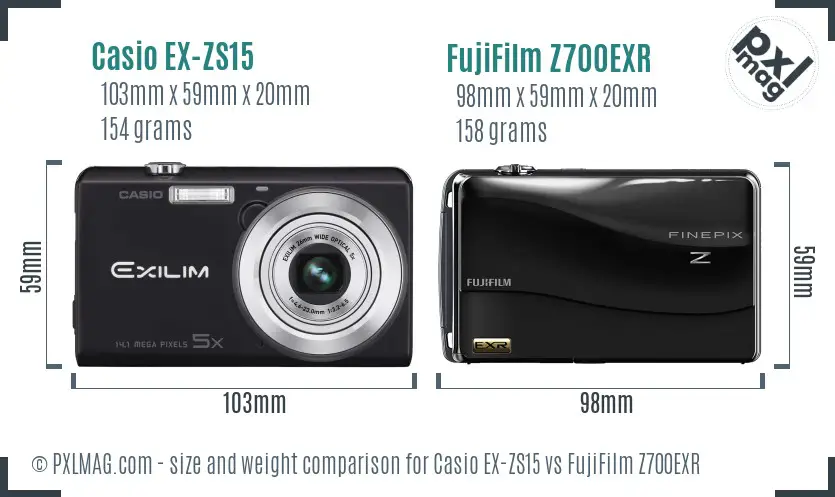 Casio EX-ZS15 vs FujiFilm Z700EXR size comparison