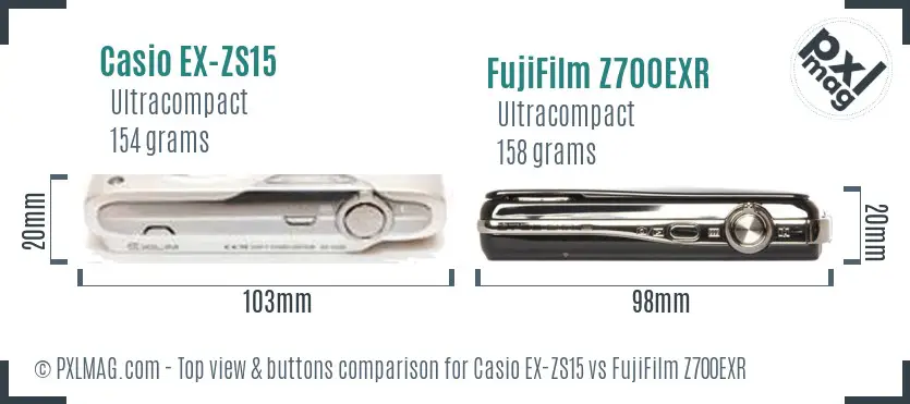 Casio EX-ZS15 vs FujiFilm Z700EXR top view buttons comparison