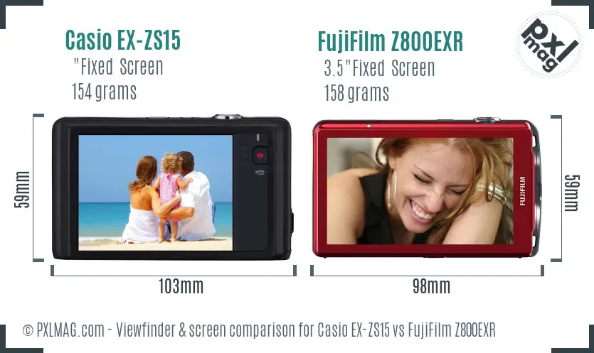 Casio EX-ZS15 vs FujiFilm Z800EXR Screen and Viewfinder comparison