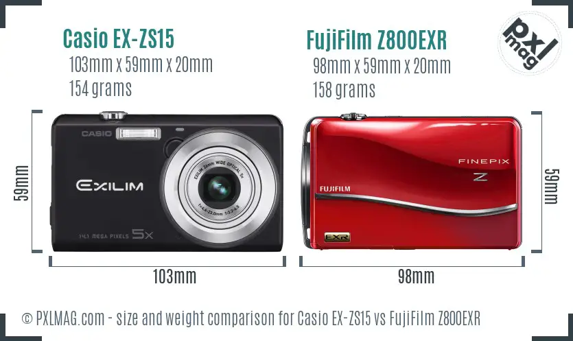 Casio EX-ZS15 vs FujiFilm Z800EXR size comparison