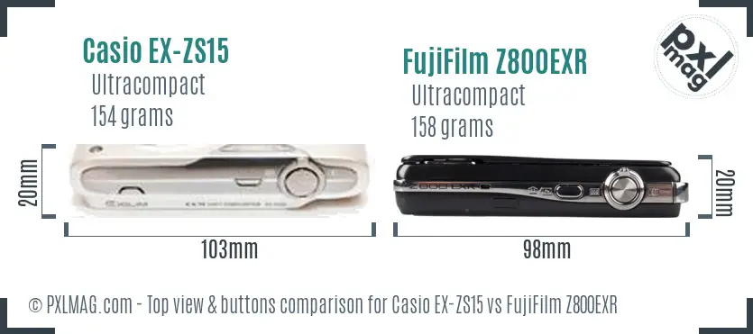 Casio EX-ZS15 vs FujiFilm Z800EXR top view buttons comparison