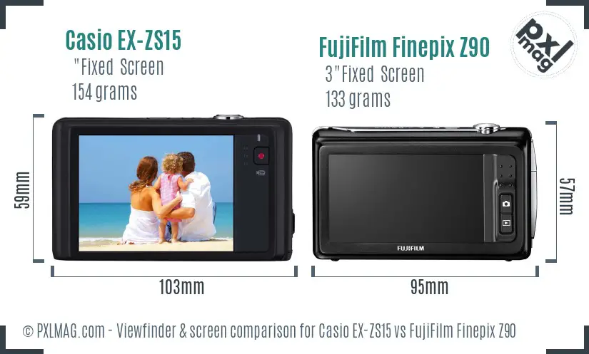 Casio EX-ZS15 vs FujiFilm Finepix Z90 Screen and Viewfinder comparison