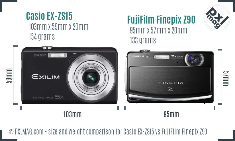Casio EX-ZS15 vs FujiFilm Finepix Z90 size comparison