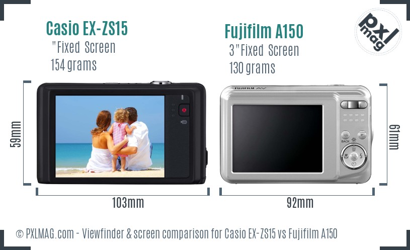 Casio EX-ZS15 vs Fujifilm A150 Screen and Viewfinder comparison