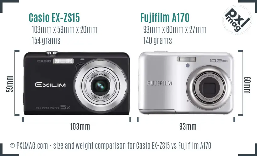 Casio EX-ZS15 vs Fujifilm A170 size comparison Casio EX-ZS15 vs Fujifilm A170 size comparison