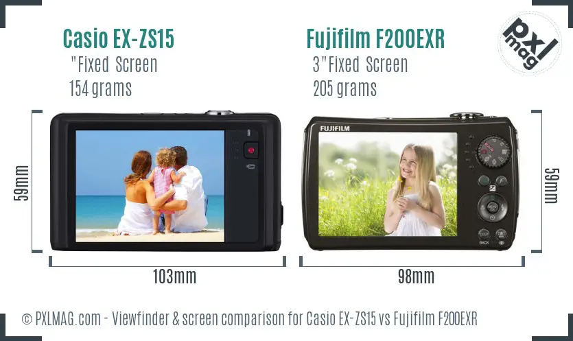 Casio EX-ZS15 vs Fujifilm F200EXR Screen and Viewfinder comparison