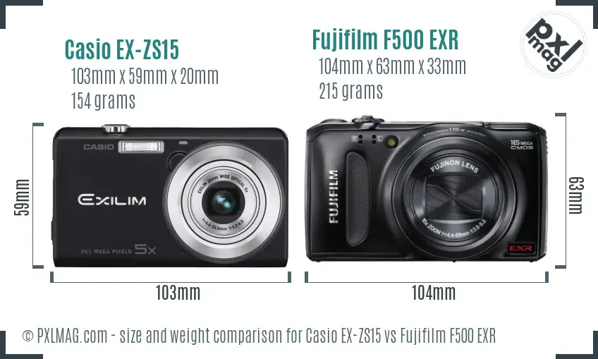 Casio EX-ZS15 vs Fujifilm F500 EXR size comparison Casio EX-ZS15 vs Fujifilm F500 EXR size comparison